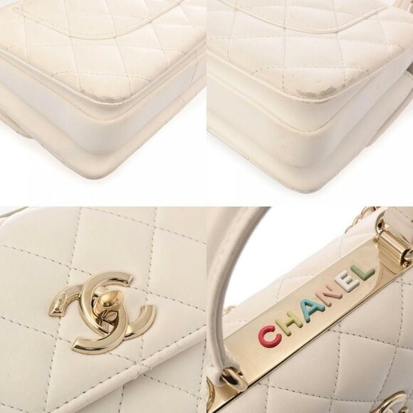 Authentic CHANEL Trendy CC Small White Lambskin Flap Bag Matelasse Chain Purse - Picture 9 of 11